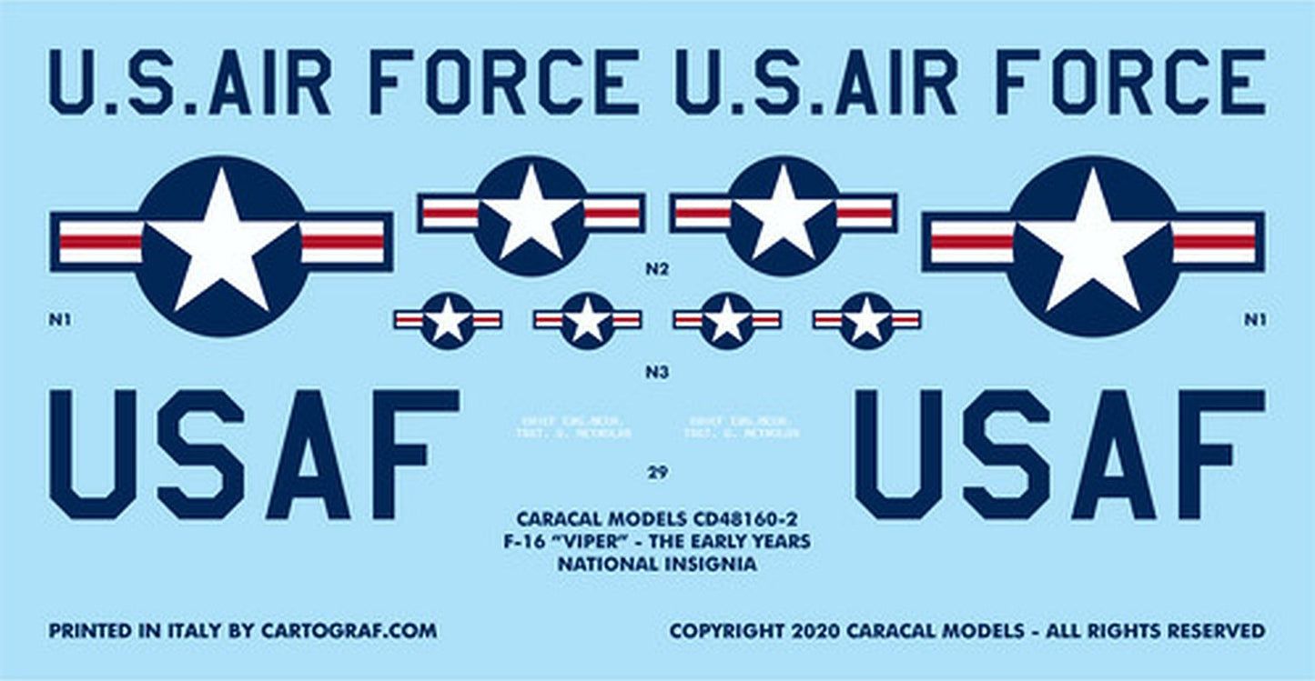 Caracal Models CD48160 1/48 F-16 "Viper" - The Early Years Decals