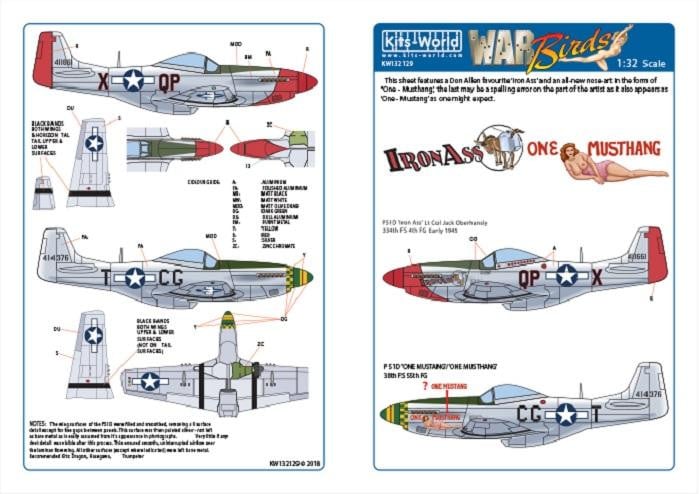 Kits-World KW132129 1/32 North-American P-51D Mustang Model Decals - SGS Model Store