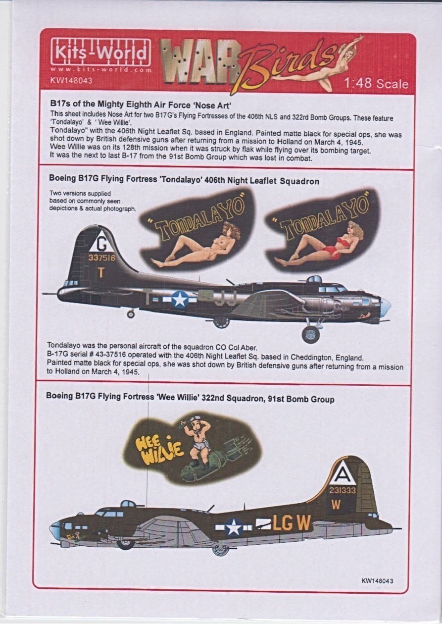 Kits-World KW148043 War Birds B-17G Flying Fortress 1/48 – SGS