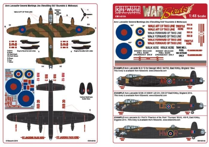 Kits-World KW148104 1/48 Avro Lancaster General Markings Model Decals - SGS Model Store