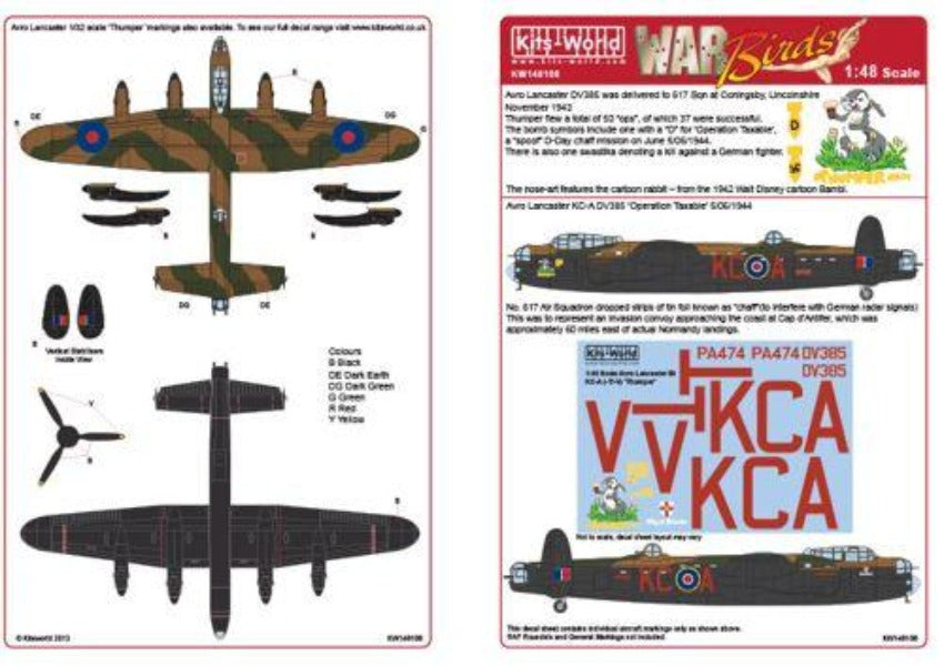 Kits-World KW148108 War Birds Avro Lancaster B.I Thumper Decals 1/48