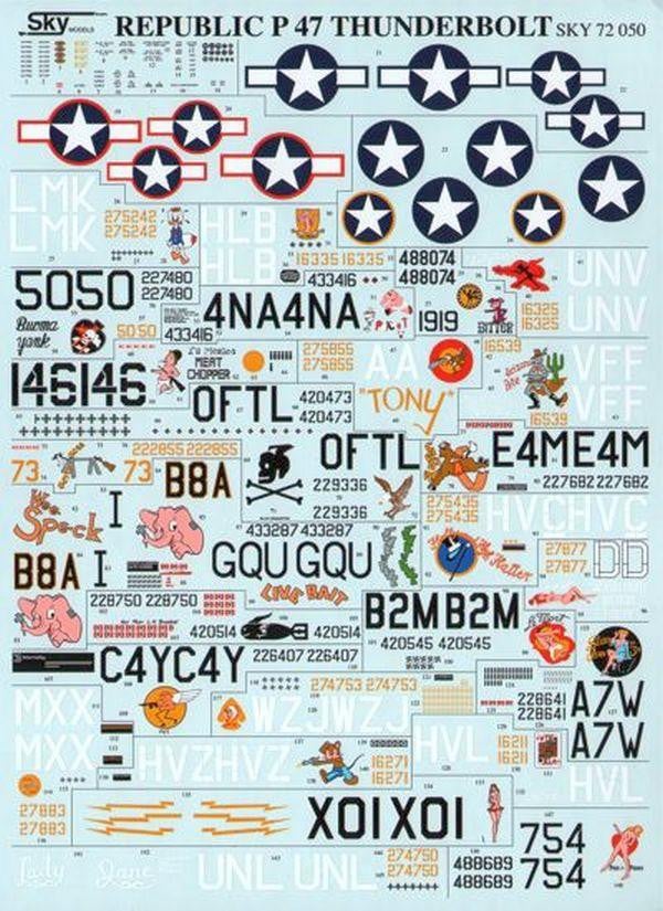 Skymodels 72-050 1/72 Republic P-47D Thunderbolt Model Decals - SGS Model Store