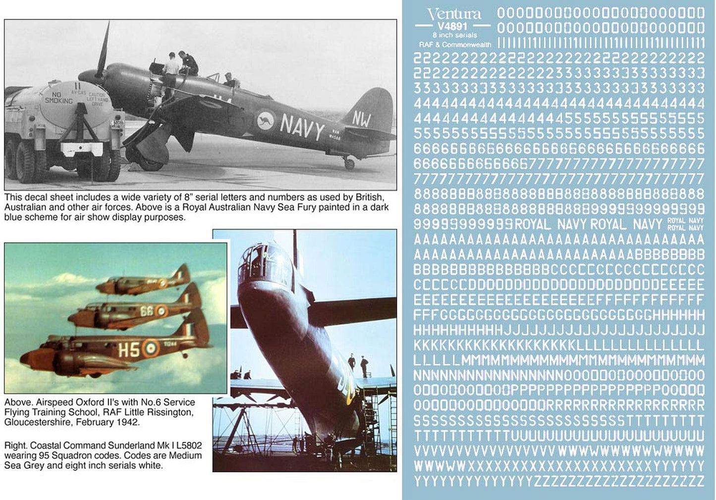 Ventura V4891 1/48 RAF and Australian 8 inch WHITE serial numbers and letters