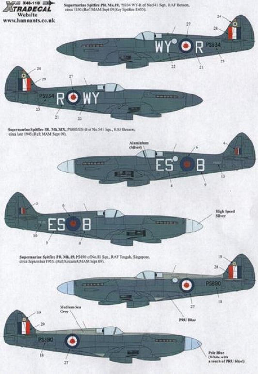Xtradecal X48118 1/48 Supermarine Spitfire PR Mk.XIX Model Decals - SGS Model Store