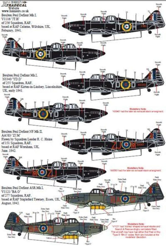 Xtradecal X48157 1/48 Boulton-Paul Defiant Mk.I/NF.II/ ASR.Mk.I Model Decals - SGS Model Store