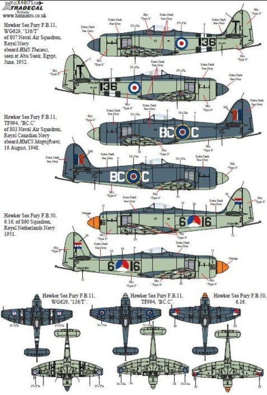 Xtradecal X48175 1/48 Hawker Sea Fury Collection Model Decals - SGS Model Store