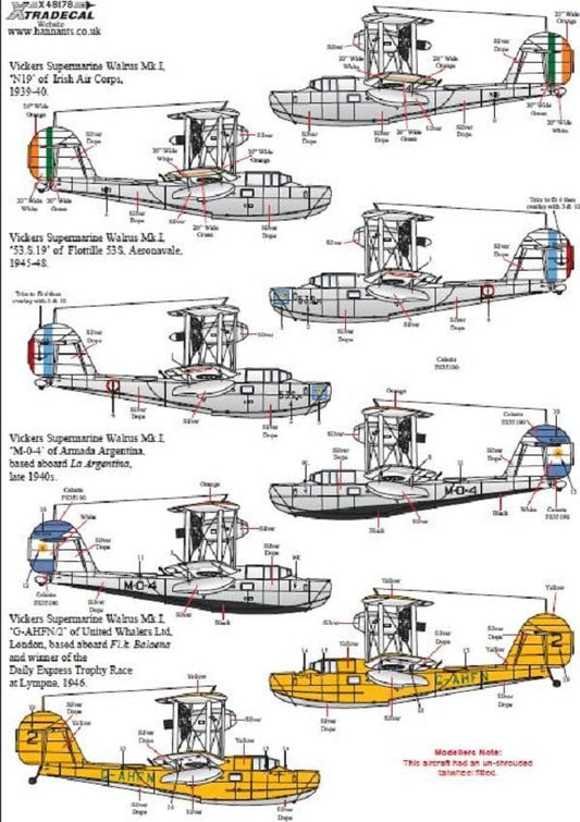 Xtradecal X48178 1/48 Vickers Supermarine Walrus Collection Pt2 Model Decals - SGS Model Store