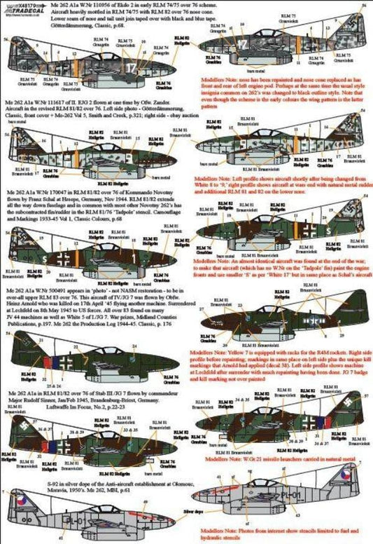 Xtradecal X48179 1/48 Messerschmitt Me 262 Model Decals - SGS Model Store