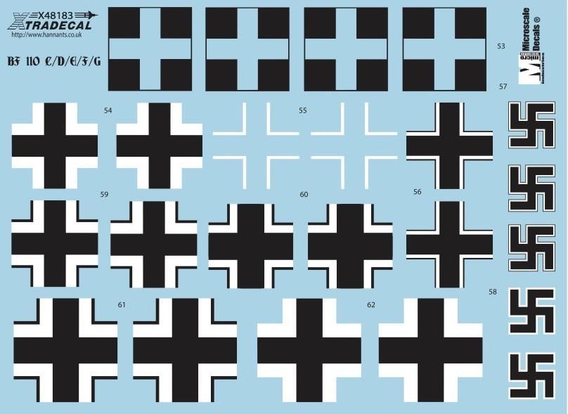 Xtradecal X48183 1/48 Messerschmitt Bf-110 C,D,E,F,G Model Decals - SGS Model Store