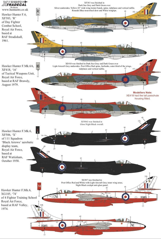 Xtradecal X48192 1/48 Hawker Hunter Mk.6 Pt 3 Model Decals - SGS Model Store