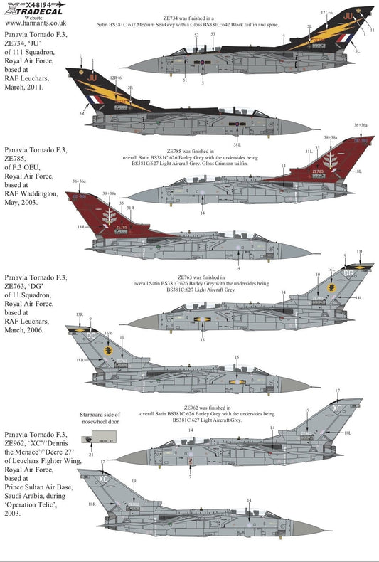 Xtradecal X48194 1/48 Panavia Tornado F.3 Part 1 Model Decals - SGS Model Store
