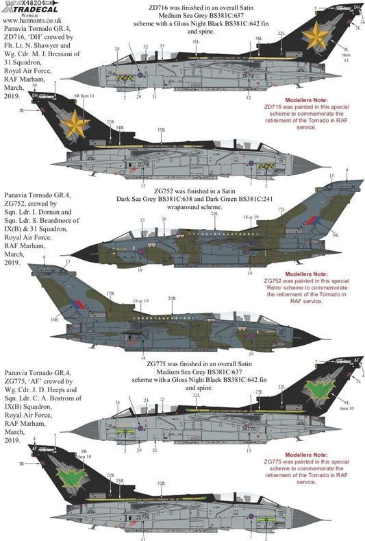 Xtradecal X48204 1/48 RAF Panavia Tornado GR.4 Retirement Schemes Model Decals - SGS Model Store