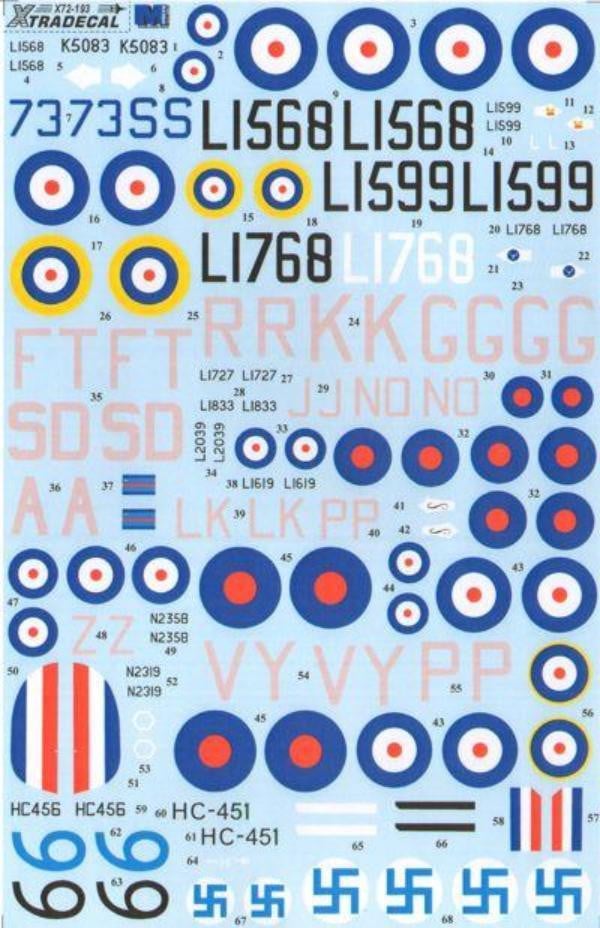 Xtradecal X72193 1/72 Hurricane Mk.I Early with fabric wing Model Decals - SGS Model Store