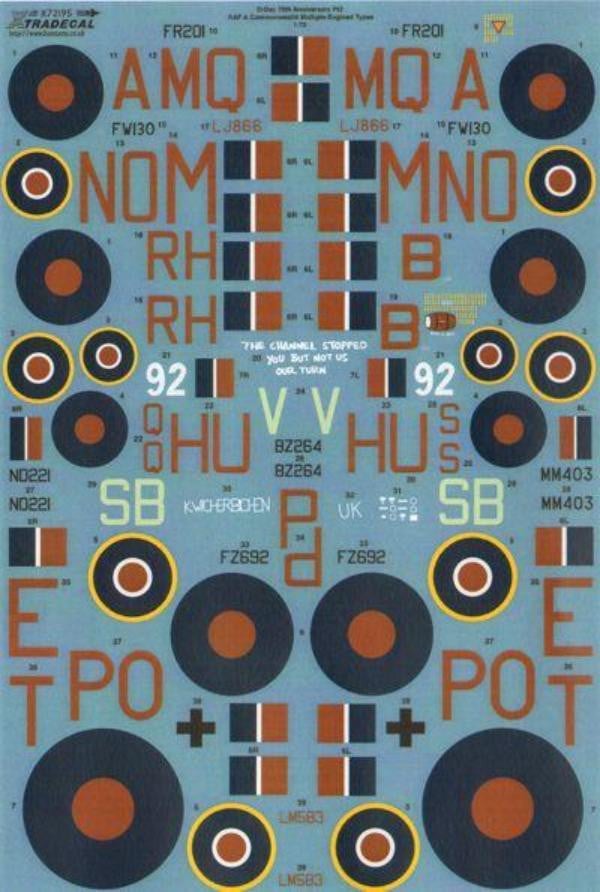 Xtradecal X72195 1/72 D-Day 70th Anniversary Pt 2 RAF Model Decals - SGS Model Store