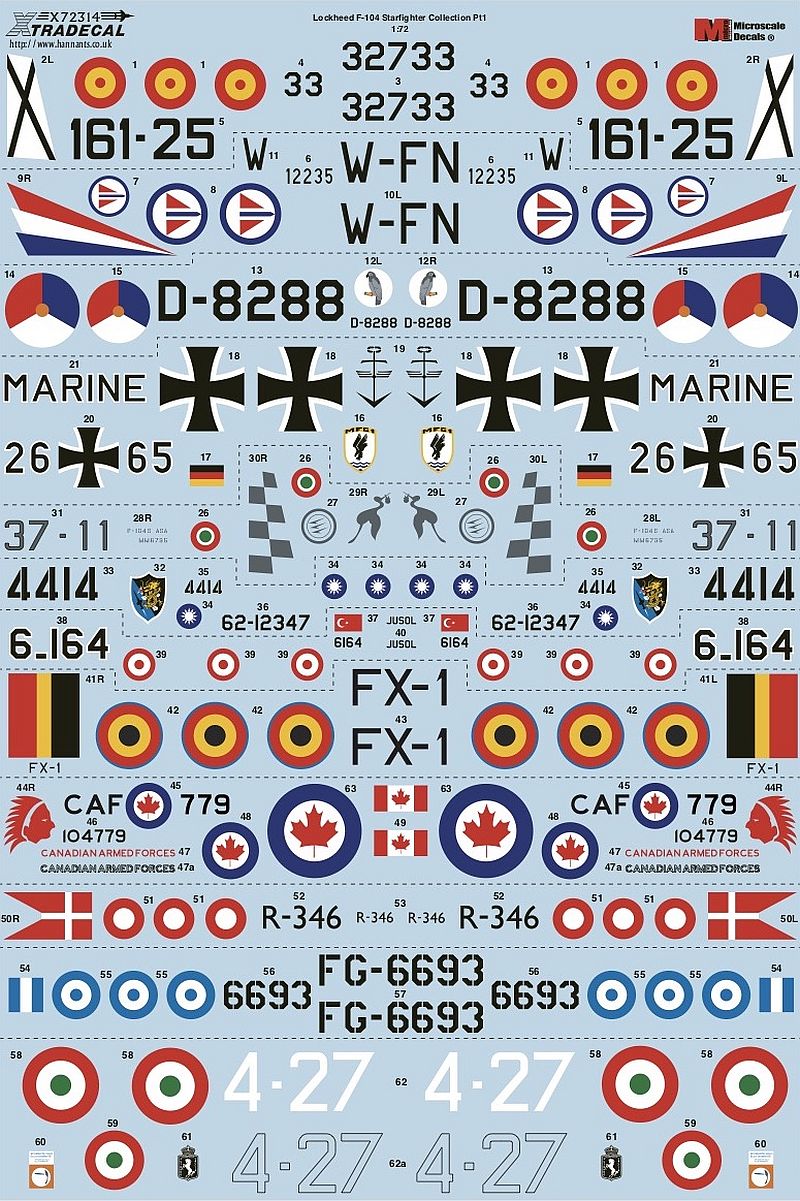 1:72 Lockheed F-104 Starfighter Collection Pt.1 X72314 Xtradecal