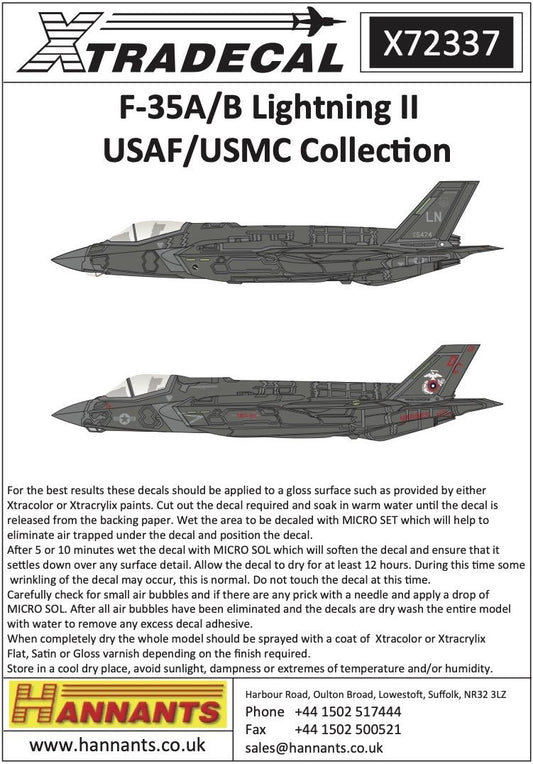 Xtradecal X72337 F-35A / B Lightning II USAF / USMC Collection 1/72