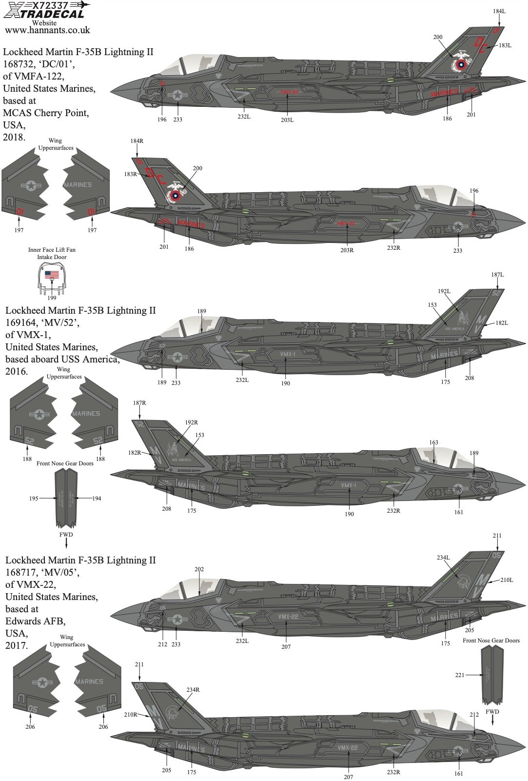 Xtradecal X72337 F-35A / B Lightning II USAF / USMC Collection 1/72