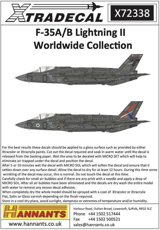 Xtradecal X72338 F-35A / B Lightning II Worldwide Collection 1/72