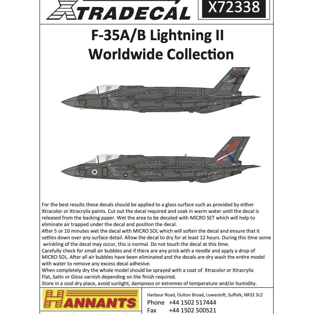 Xtradecal X72338 F-35A / B Lightning II Worldwide Collection 1/72