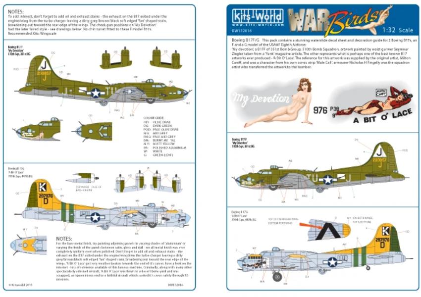 Kits-World KW132016 1/32 Boeing B-17F / B-17G Flying Fortress Decals