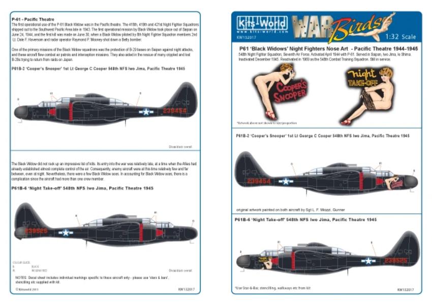 Kits-World KW132017 1/32 Northrop P-61B 'Black Widow' Model Decals