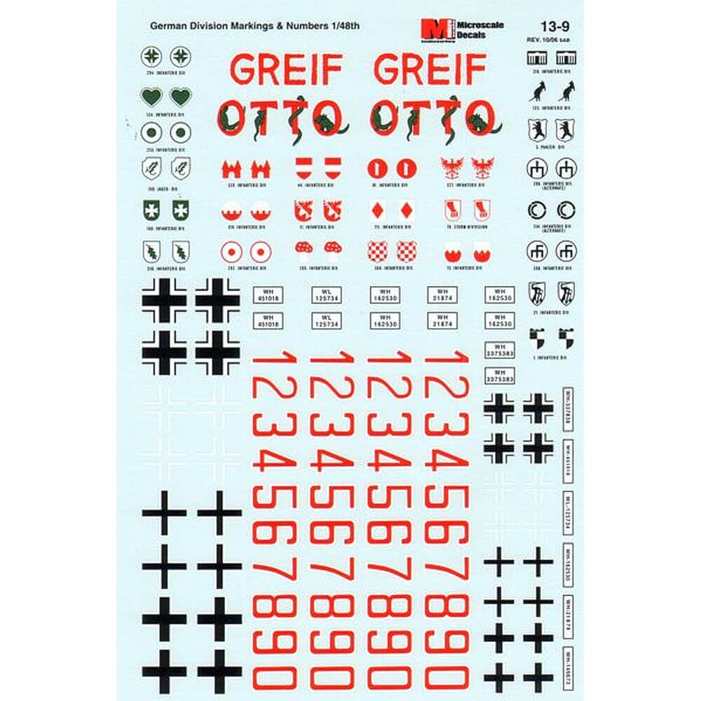 1:48 German Division Markings & Numbers 13-9 Microscale Decals