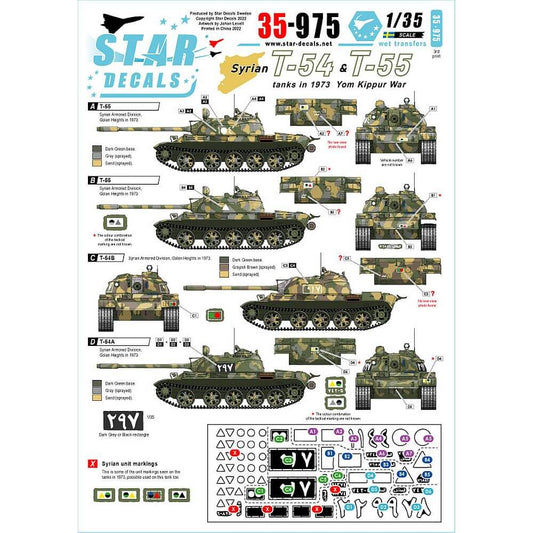 1:35 Syrian T-54 and T-55 Tanks in Yum Kippur War 1973 35-975 Star Decals