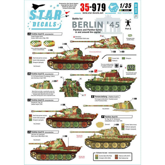 1:35 Battle for Berlin '45 Panthers and Panther turms 35-979 Star Decals