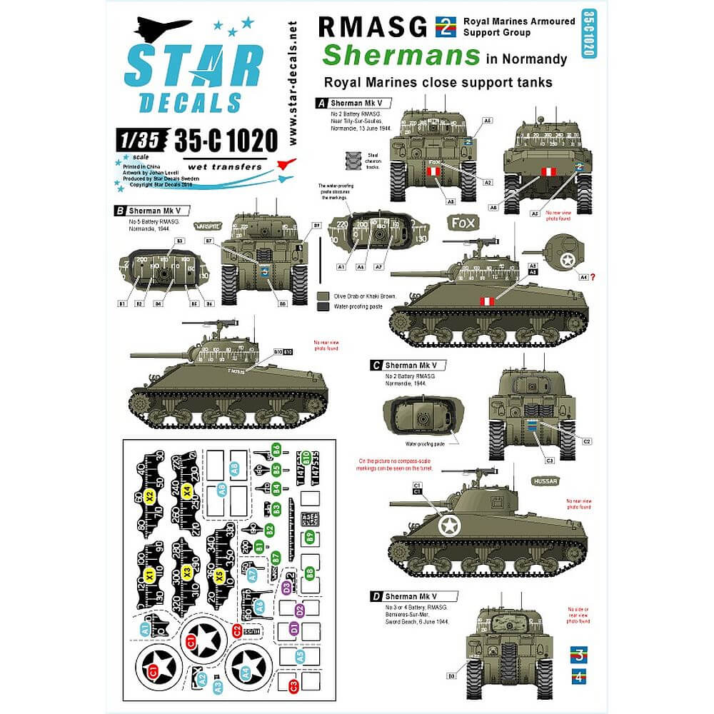 1:35 RMASG Shermans in Normandy 35-C1020 Star Decals