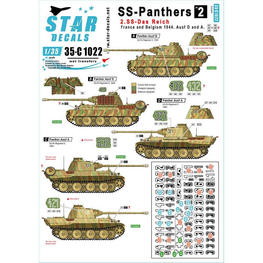 1:35 SS-Panthers Part 2 2. SS-Das Reich 35-C1022 Star Decals