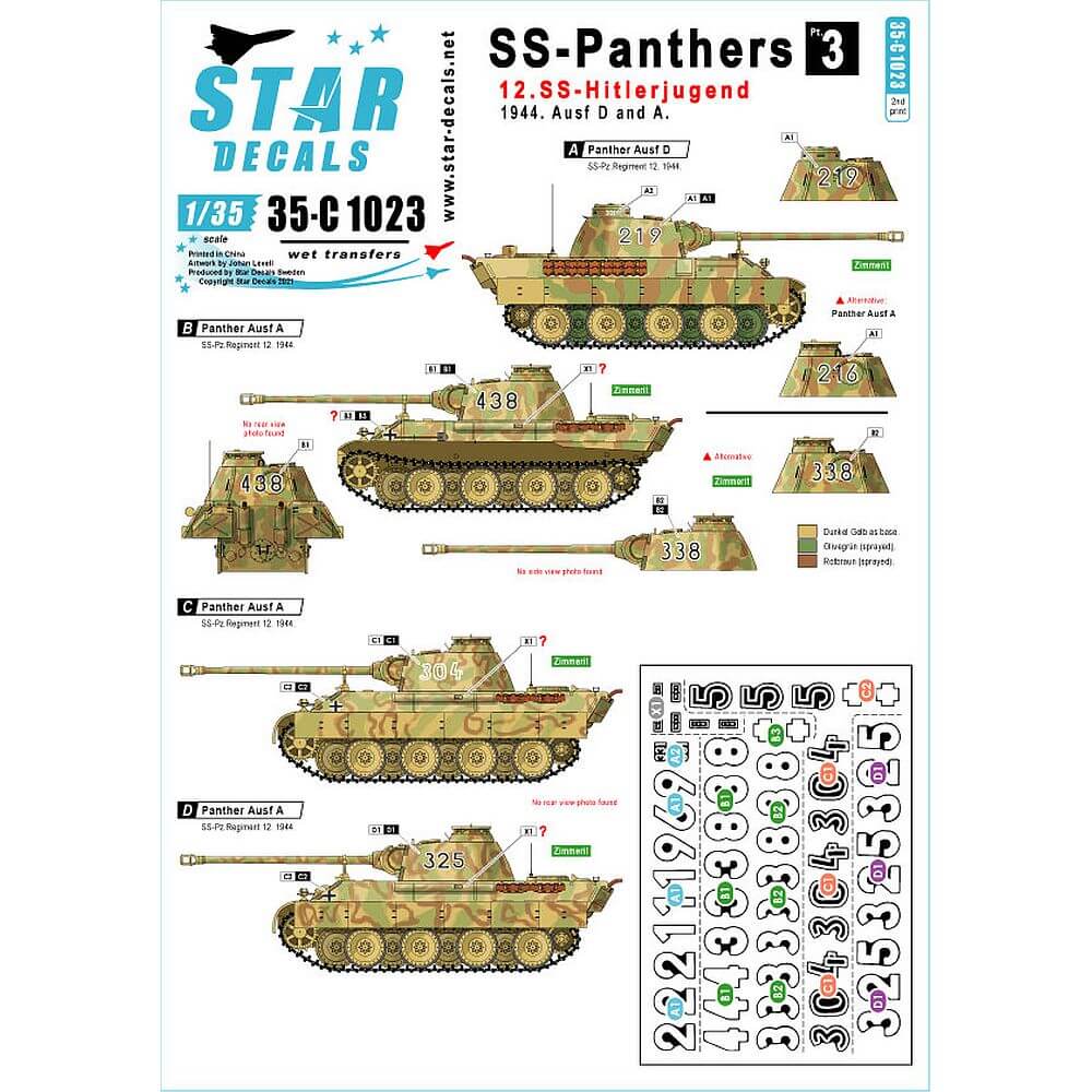 1:35 SS-Panthers Part 3 12. SS-Hitlerjugend 35-C1023 Star Decals