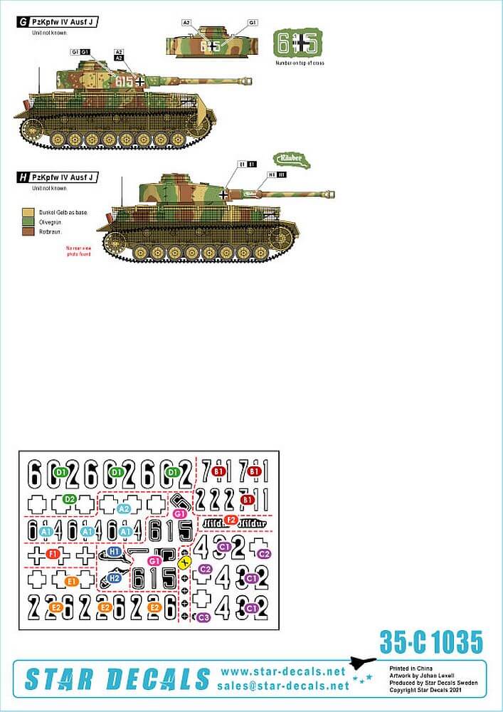 1:35 Pz.Kpfw.IV Ausf.J Late Production 35-C1035 Star Decals