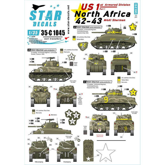 1:35 US 1st Armored Division North Africa '42-43 35-C1045 Star Decals