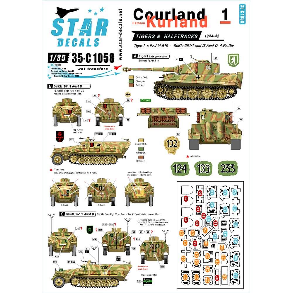 1:35 Courland-Kurland 1944-45 #1 Tigers and Halftracks 35-C1058 Star Decals