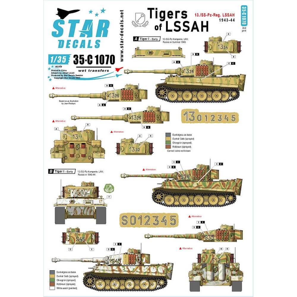 1:35 Tigers of LSSAH. 13./SS-Pz-Regiment LSSAH 35-C1070 Star Decals