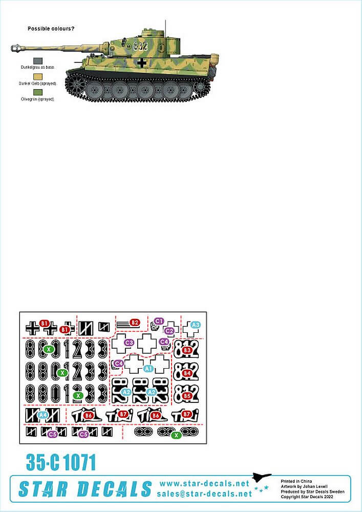 1:35 Tigers of Das Reich. 8./SS-Pz-Regiment Das Reich 35-C1071 Star Decals