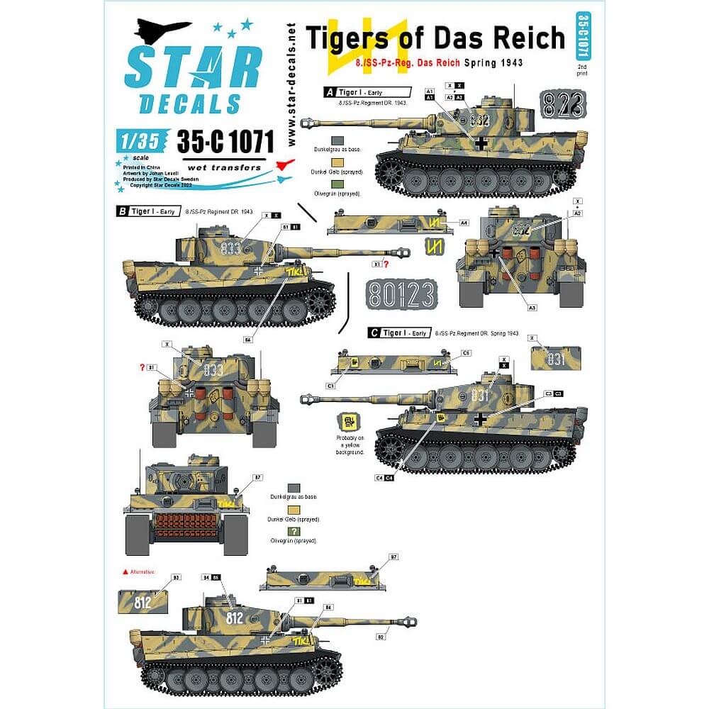 1:35 Tigers of Das Reich. 8./SS-Pz-Regiment Das Reich 35-C1071 Star Decals