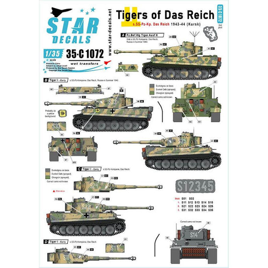 1:35 Tigers of Das Reich. s.SS-Pz-Kp Das Reich 35-C1072 Star Decals