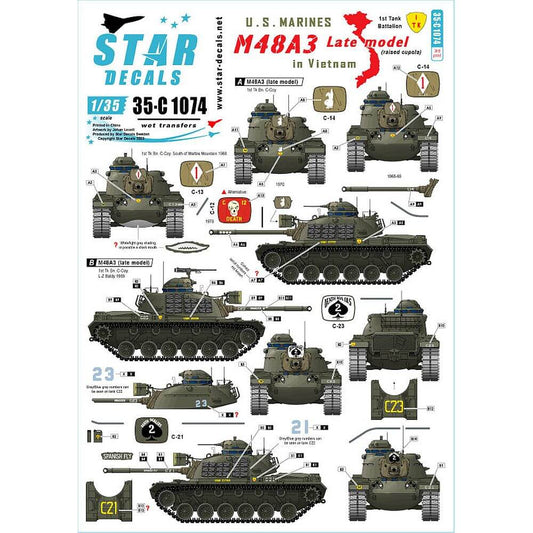 1:35 M48A3 Late Model US Marines in Vietnam 35-C1074 Star Decals