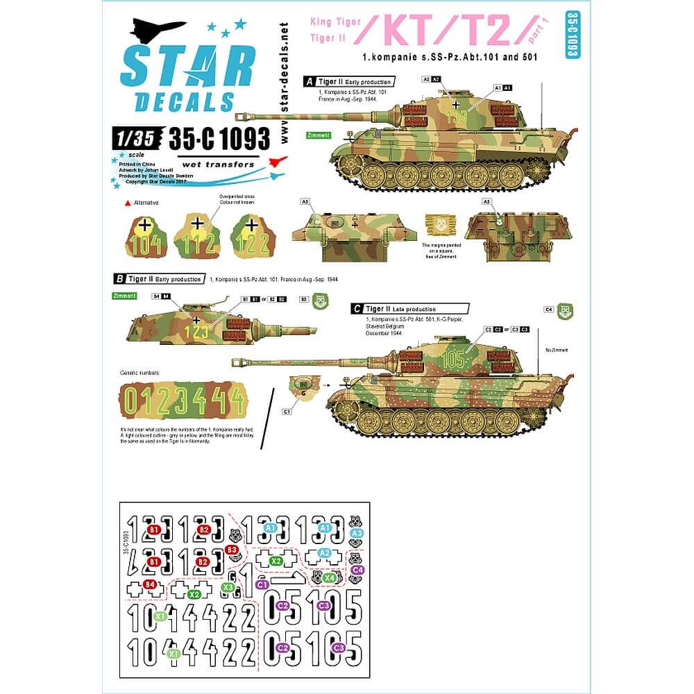 1:35 King Tiger / Tiger II # 1. 35-C1093 Star Decals