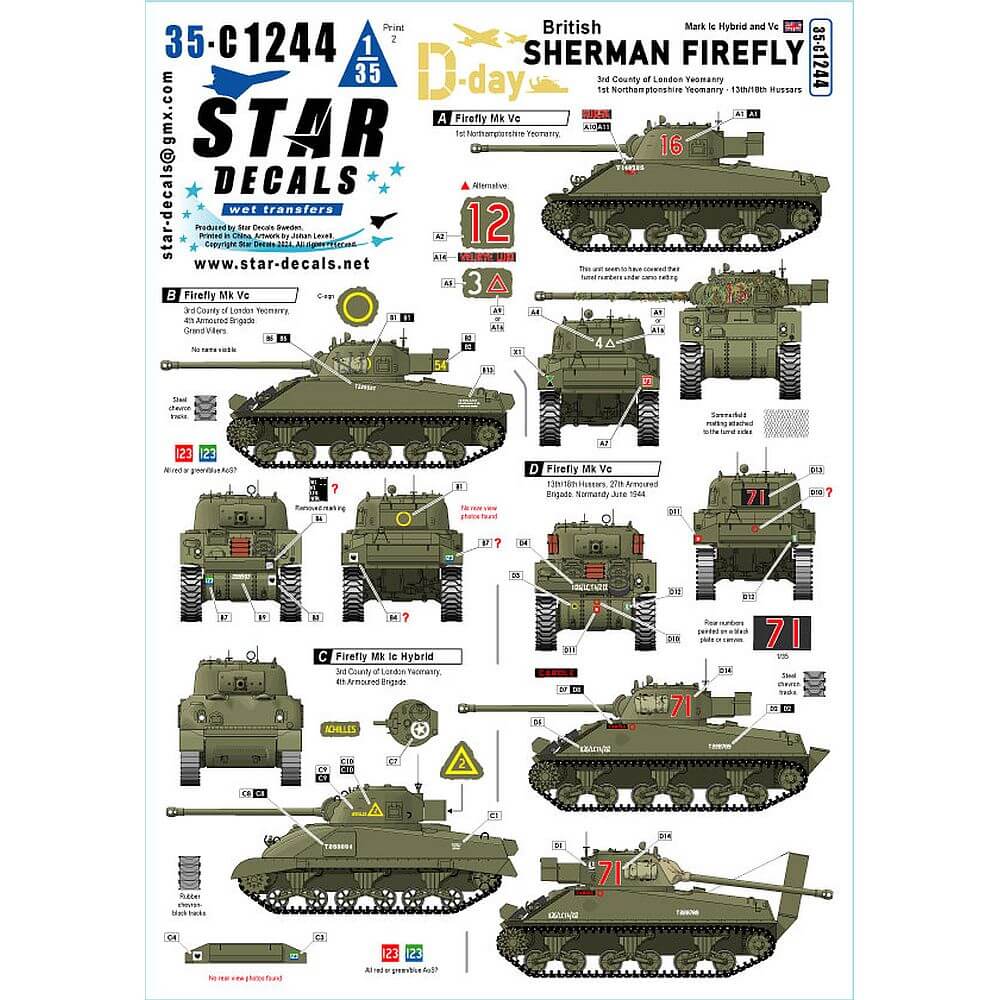 1:35 British Sherman Firefly. 75th D-Day Special 35-C1244 Star Decals