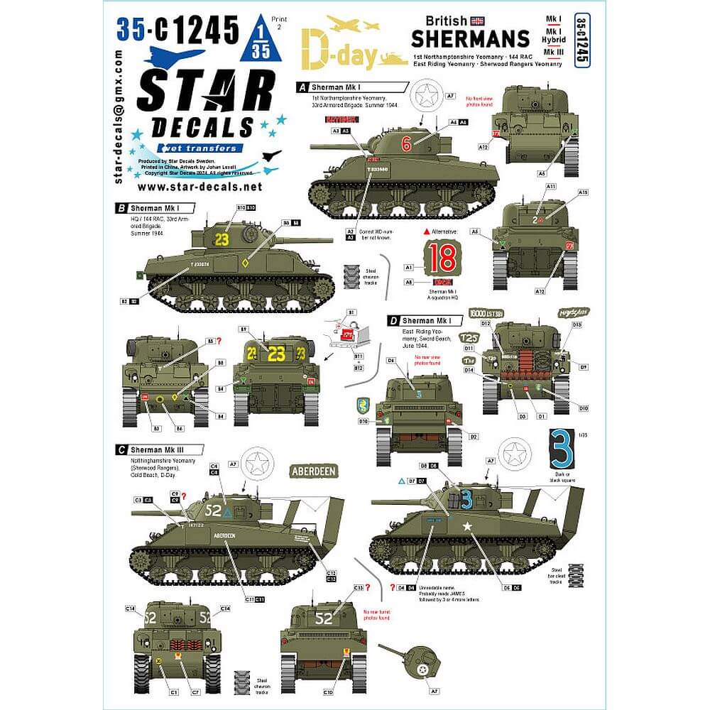 1:35 British Shermans. 75th D-Day Special 35-C1245 Star Decals