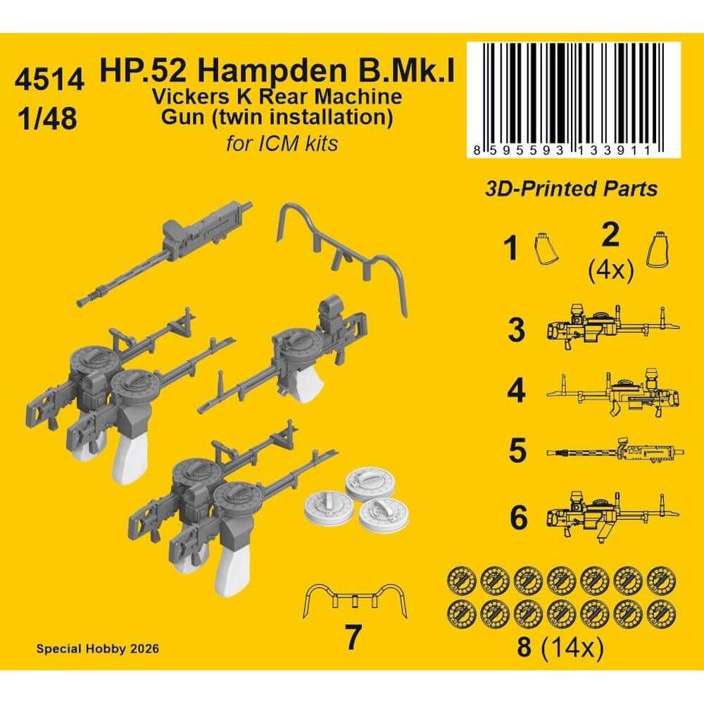 1:48 Hampden B.Mk.I - Vickers K Rear Machine Gun for ICM 4514 CMK