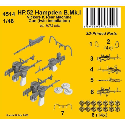 1:48 Hampden B.Mk.I - Vickers K Rear Machine Gun for ICM 4514 CMK
