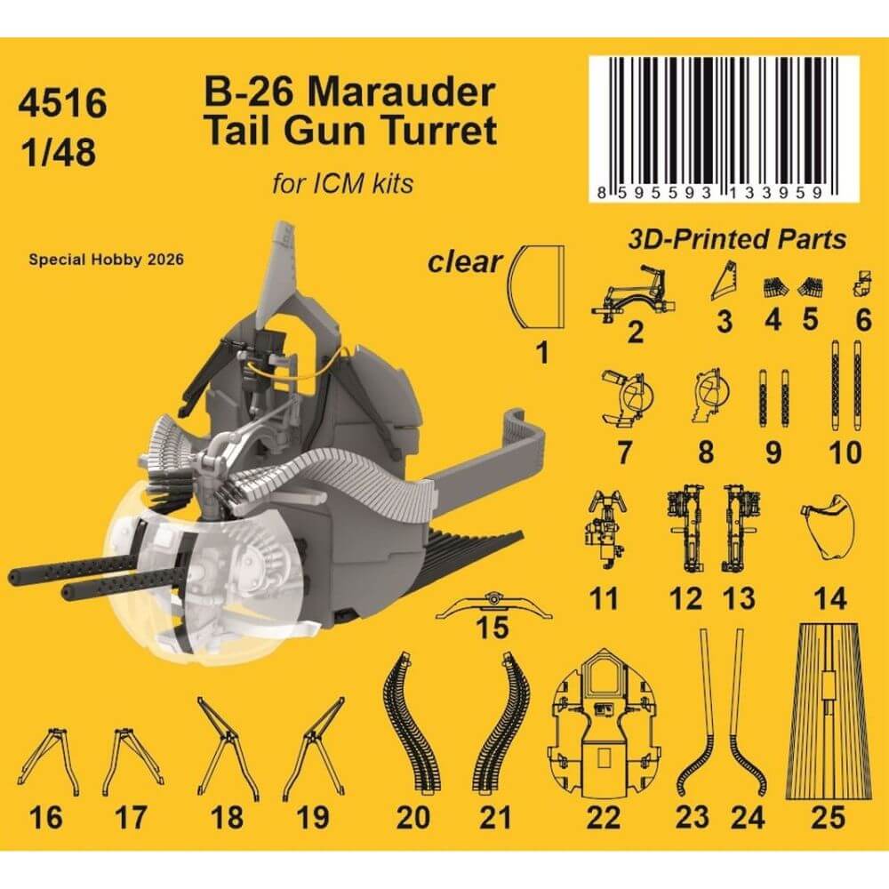 1:48 B-26 Marauder Tail Gun Turret for ICM 4516 CMK Kits