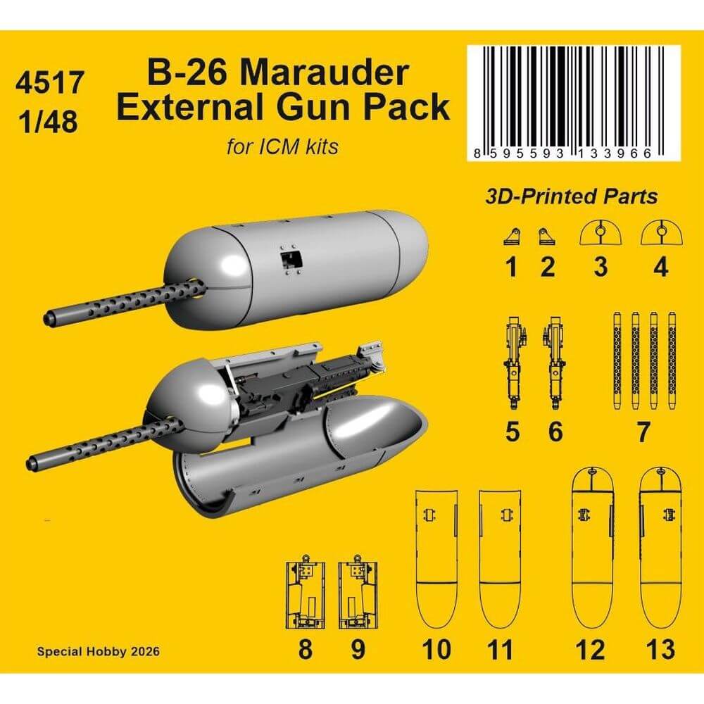1:48 B-26 Marauder External Gun Pack for ICM 4517 CMK Kits