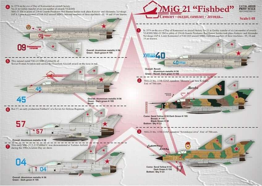 1:48 MiG-21 Fishbed Decals 48-008 Print Scale