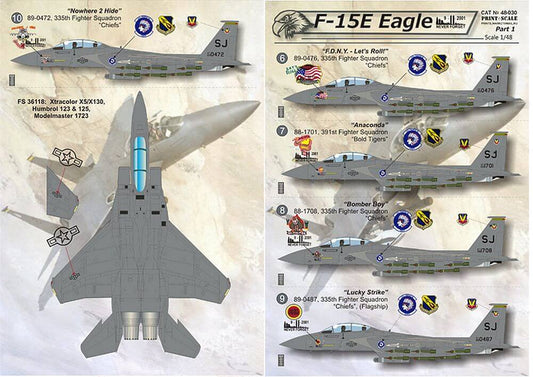 1:48 F-15E Eagles "9-11 Never Forget" Part 1 Decals 48-030 Print Scale