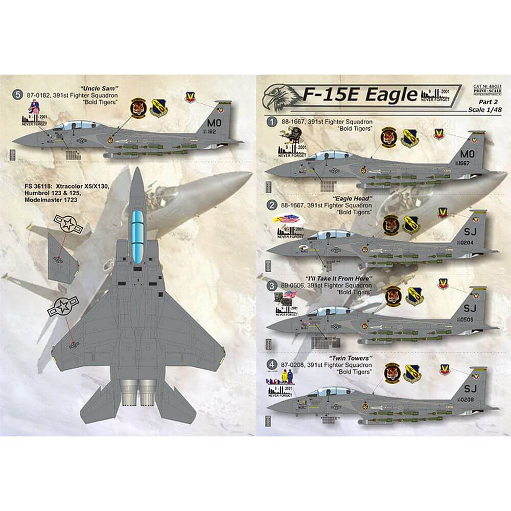 1:48 F-15E Eagles "9-11 Never Forget" Part 2 Decals 48-031 Print Scale