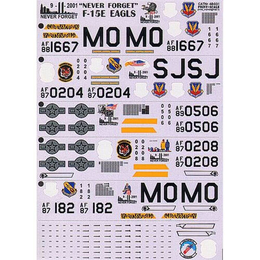 1:48 F-15E Eagles "9-11 Never Forget" Part 2 Decals 48-031 Print Scale